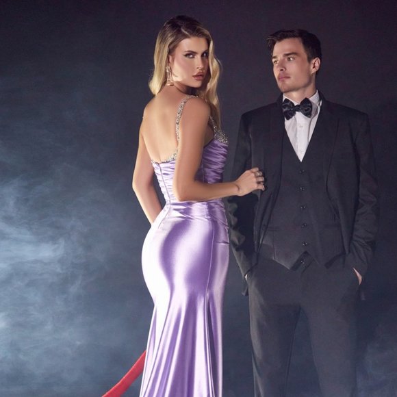 NEW LONG OFF SHOULDER SLEEVELESS GOWN WITH EMBELLISHED BUST & ZIPPER BACK CD2215